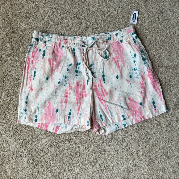 NWT Old Navy High Rise Linen Pink Tie Dye Shorts Size L - Picture 6 of 12